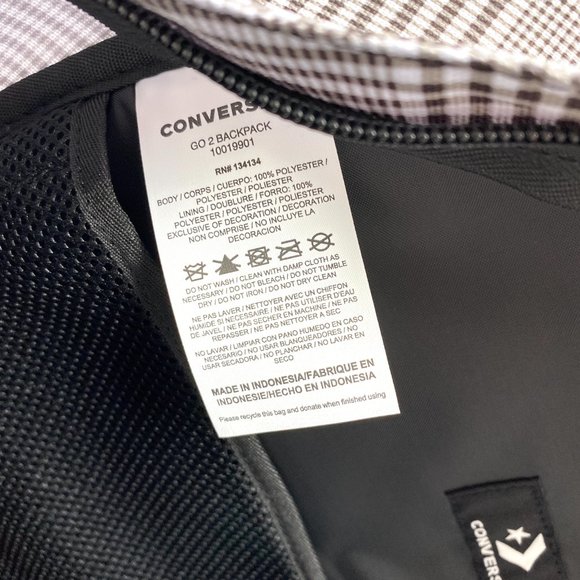 💖MEGA SALE💖Converse 10019901-A01 Go 2 Patterned Check Backpack Black White - Picture 7 of 7